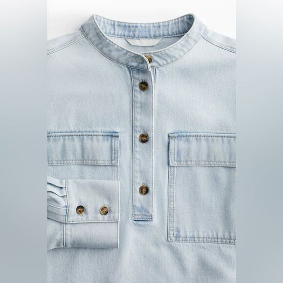 H&M LOOSE-FIT DENIM SHIRT PALE DENIM BLUE - Picture 3 of 4